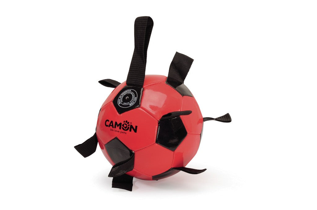 Gioco per cani Camon palla da calcio nero e rosso 21 cm con maniglia e prese in poliestere Gioco per cani Camon palla da calcio nero e rosso 21 cm con maniglia e prese in poliestere
